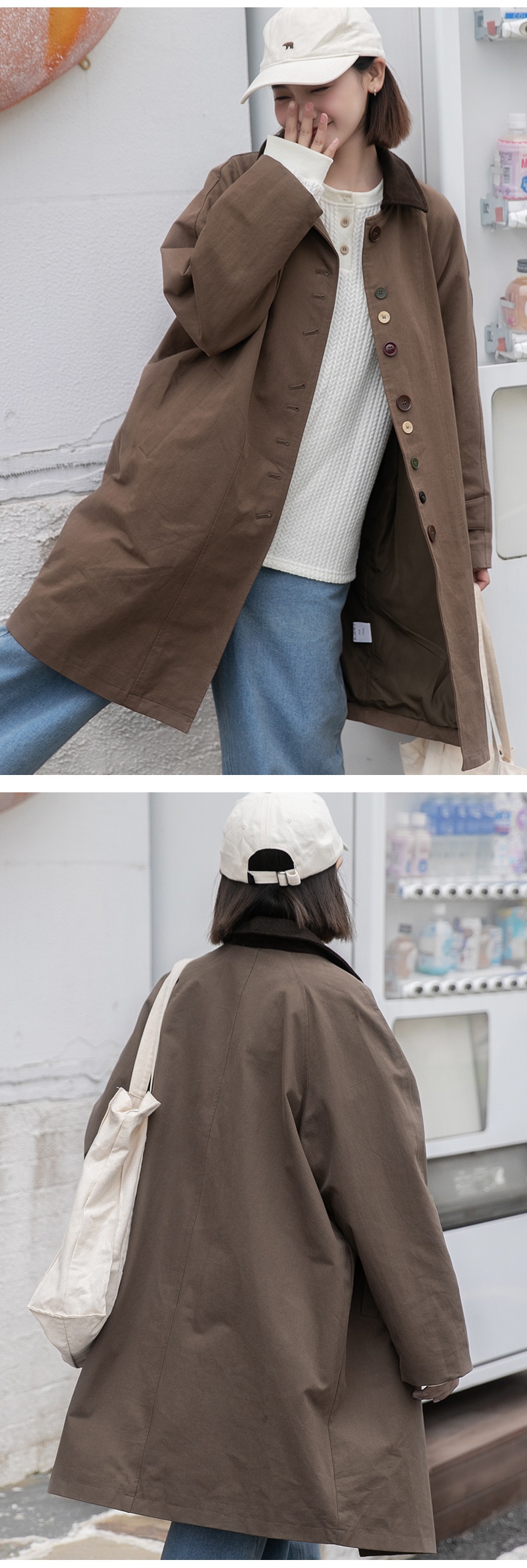 2025 Spring Japanese Style Long Trench Coat For Petite Women With Raglan_voghion.com