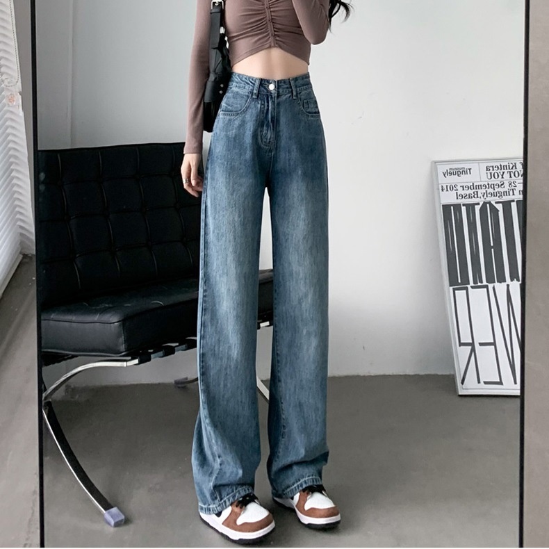 girl Vintage High Waist Loose Straight Slimming Jeans For Women Spring Summer Thin Draped Floor-Length Versatile Long Pants_voghion.com