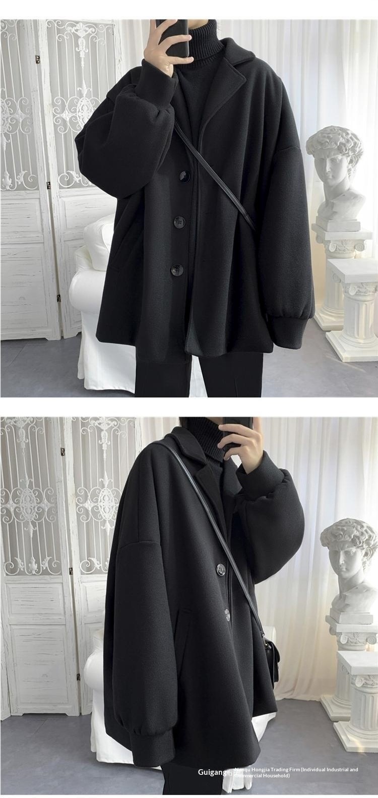 boy Boy Boy Medium Length Men's Jacket Autumn Winter Korean Version Loose Ins Trend Brand Simple Stylish Wool Trench Coat_voghion.com