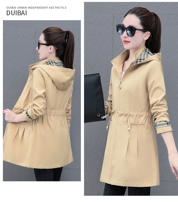 Damenbekleidung Damenbekleidung Damenbekleidung Mittellanger Trenchcoat mit abnehmbarer Kapuze für Damen, Frühling_voghion.com