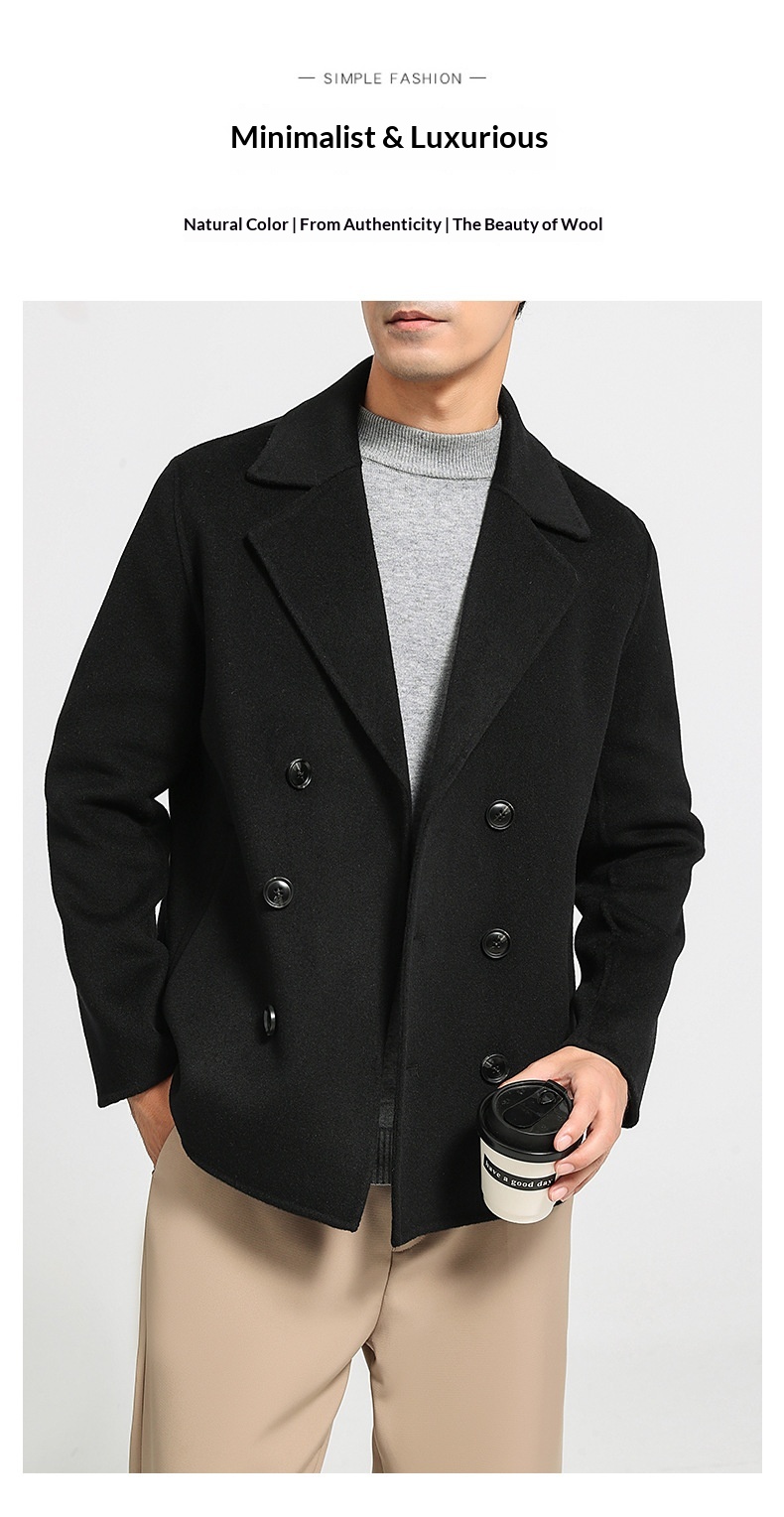 boy Boy Boy Autumn Winter New Men's Double-Breasted Short Double-Sided Wool Coat Business Casual Suit Collar Woolen Jacket_voghion.com