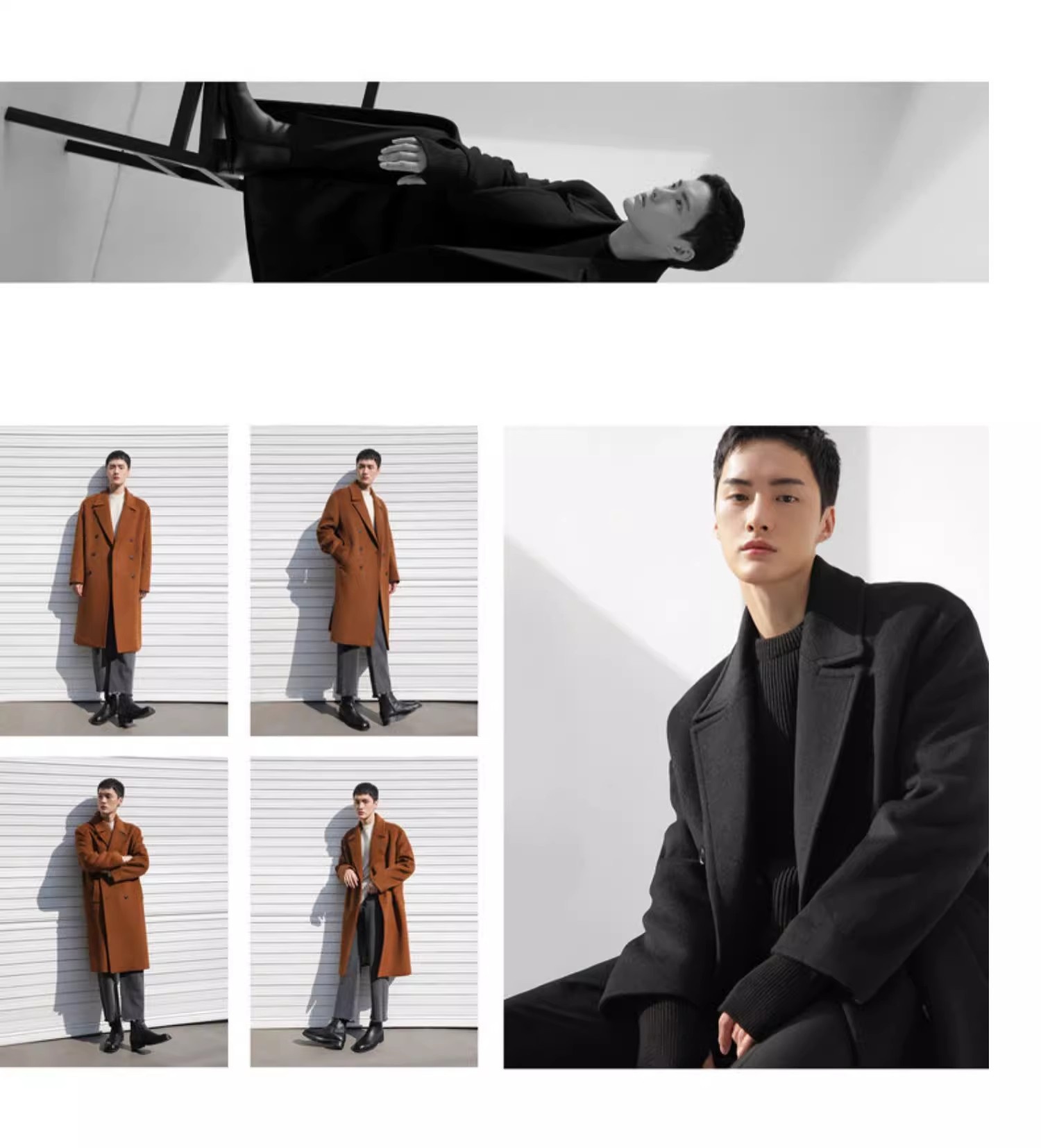 boy Boy Boy Trench Double-Breasted Black Mid-Length Coat Men's Autumn Winter Woolen Jacket_voghion.com