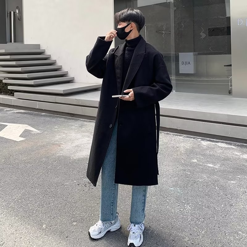 boy Boy Boy Double-Breasted Wool Coat For Men, Mid-Length Over-the-Knee Woolen Trench Coat, Autumn And Winter Korean Style, High-End_voghion.com