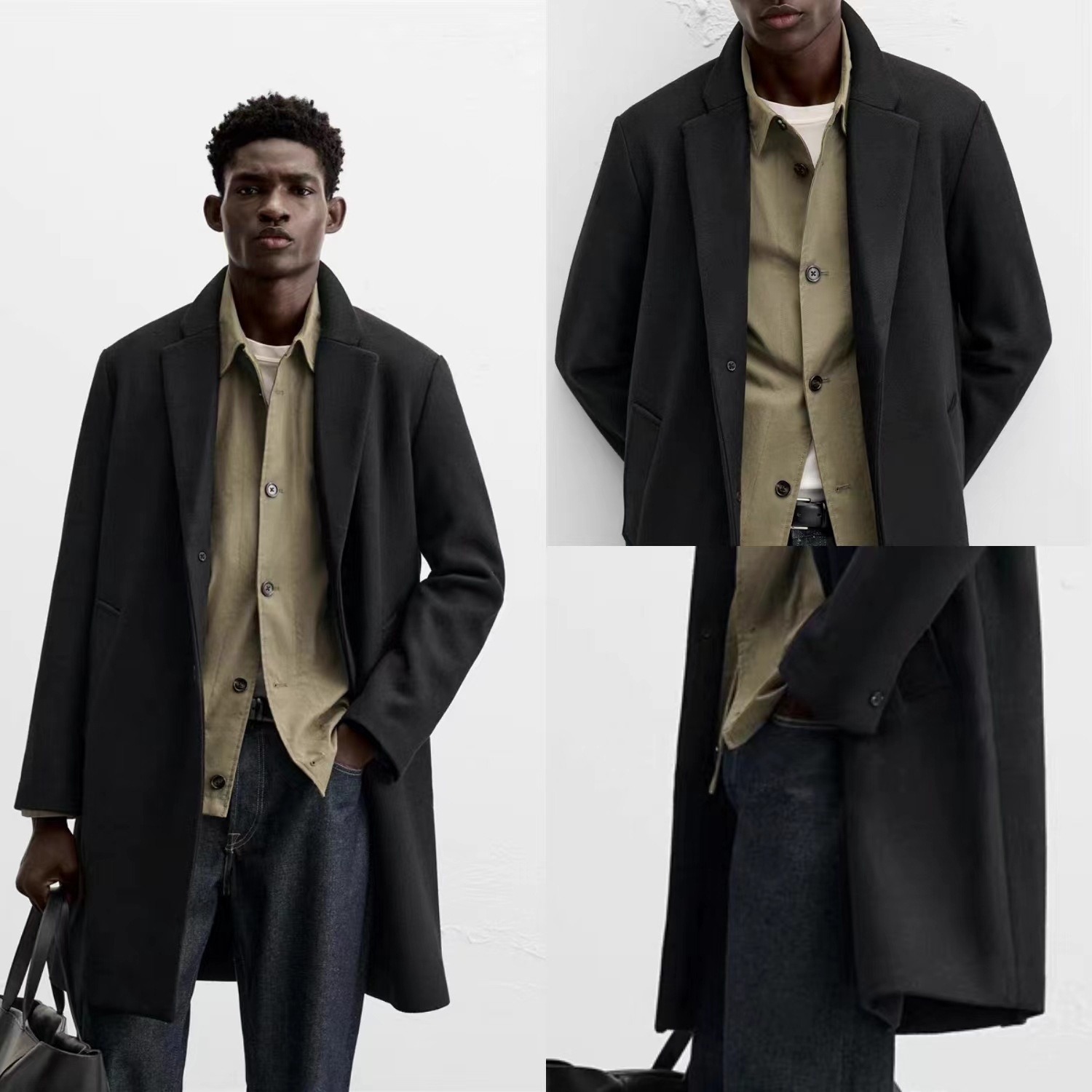 boy Boy Boy Autumn And Winter New Men's Mid-Length Wool Blend Shrinkable Turn-Down Collar Long Sleeve Coat Jacket_voghion.com