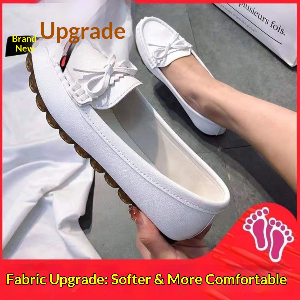 ShoeGlobe 2023 Neue Damen-Loafer, vielseitig, mit weicher Sohle, Umstandsschuhe, flach, koreanischer Stil, lässig, Herbst, einzeln, weiß, Krankenschwesterschuhe_voghion.com