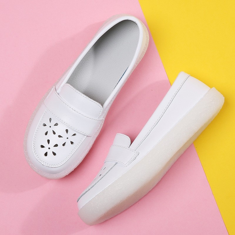 ShoeGlobe Nurse Echtleder, weiche Sohle, atmungsaktiv, ermüdungsfrei, flach, rutschfest, geruchshemmend, weiß, für den medizinischen Bereich_voghion.com