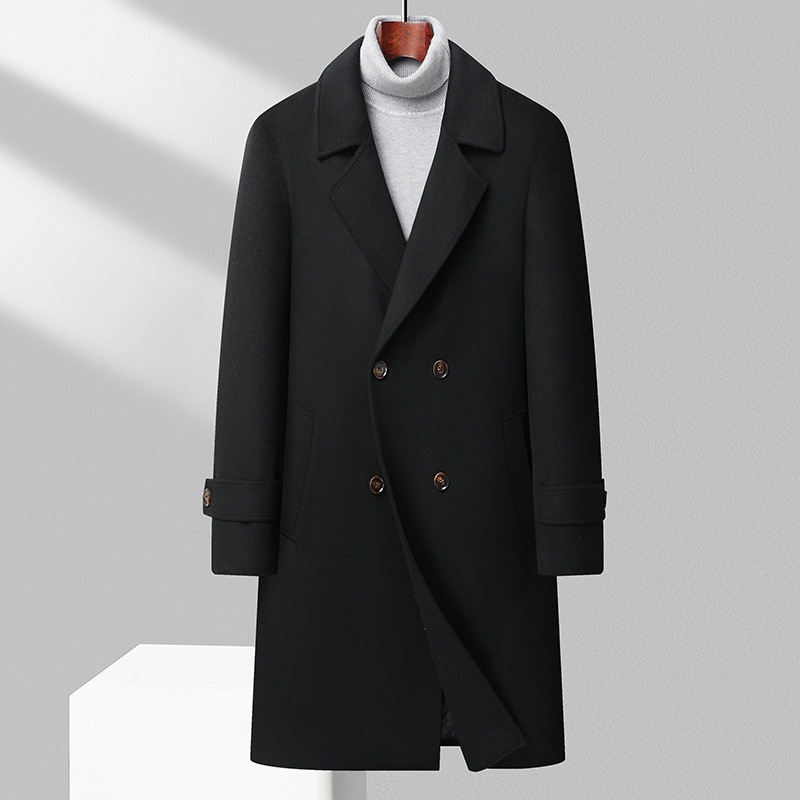 boy Boy Boy Autumn Winter New Men's Wool Coat With Cotton Padding, Thickened Trench Coat, Double-Breasted Long Fashionable Woolen_voghion.com