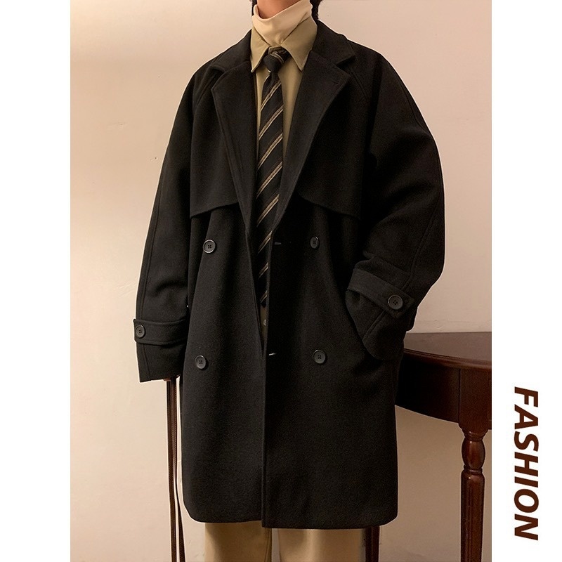 boy Boy Boy Mid-Length Men's Autumn And Winter Thickened Korean Style Suit Woolen High-End Sleek Over-the-Knee Trench Coat_voghion.com