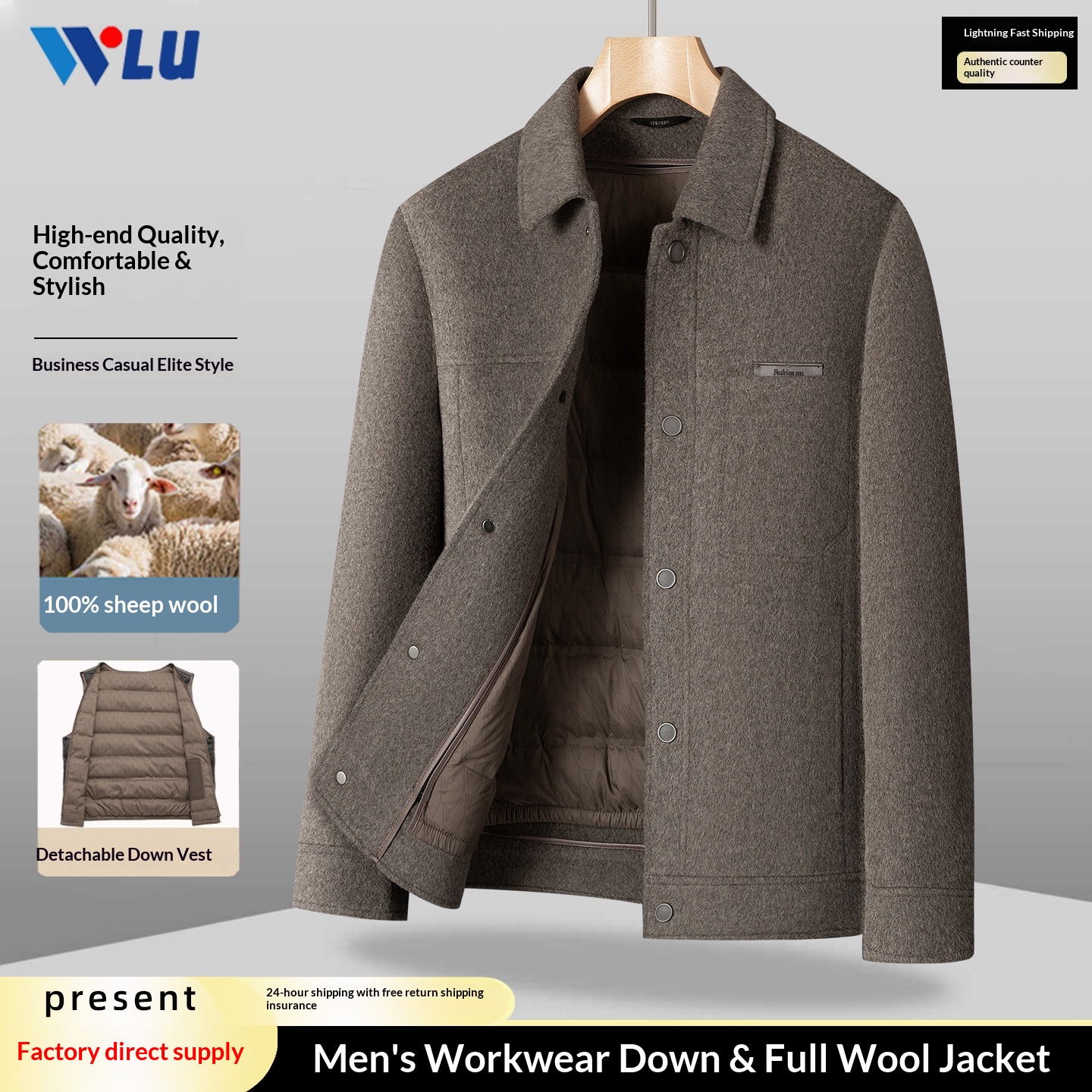 Manteau Boy Boy 100% laine double face Automne-Hiver 2025, nouveau manteau épais en duvet pour homme, vêtement de travail décontracté_voghion.com