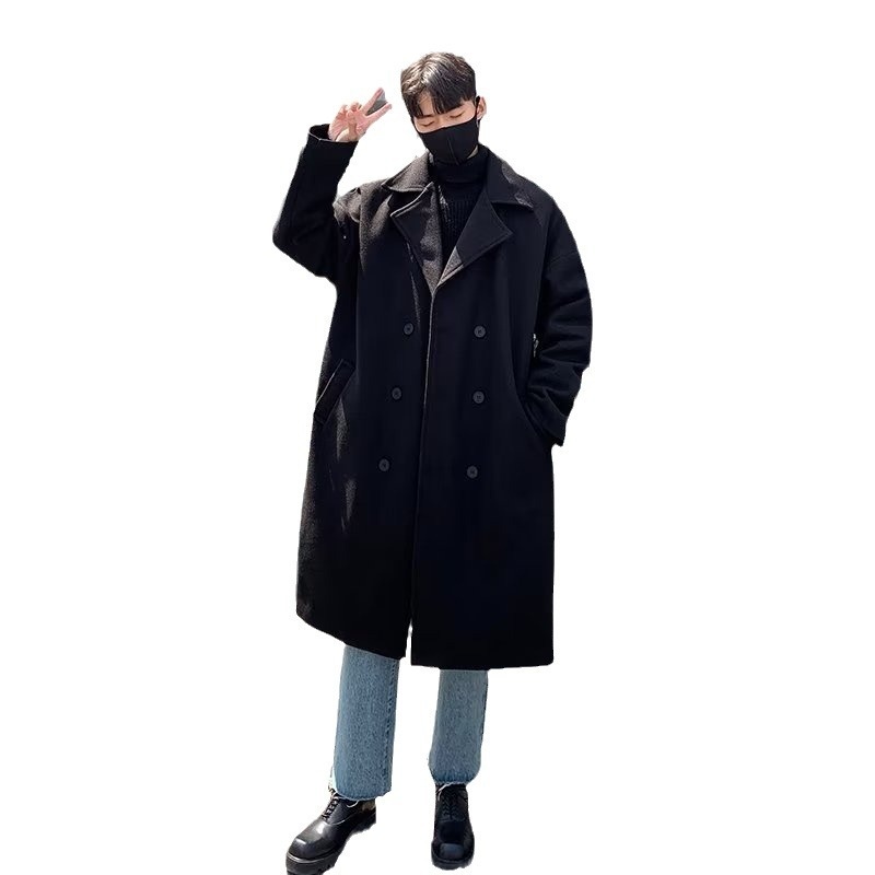 boy Boy Boy Double-Breasted Wool Coat For Men, Mid-Length Over-the-Knee Woolen Trench Coat, Autumn And Winter Korean Style, High-End_voghion.com