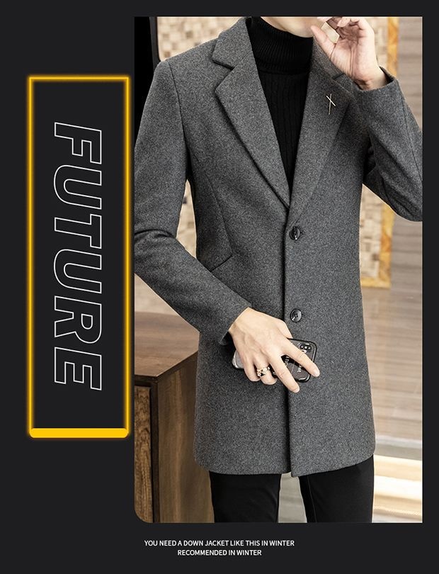 Manteau mi-long en laine style automne élégant hiver tendance coréen coupe slim pour homme_voghion.com