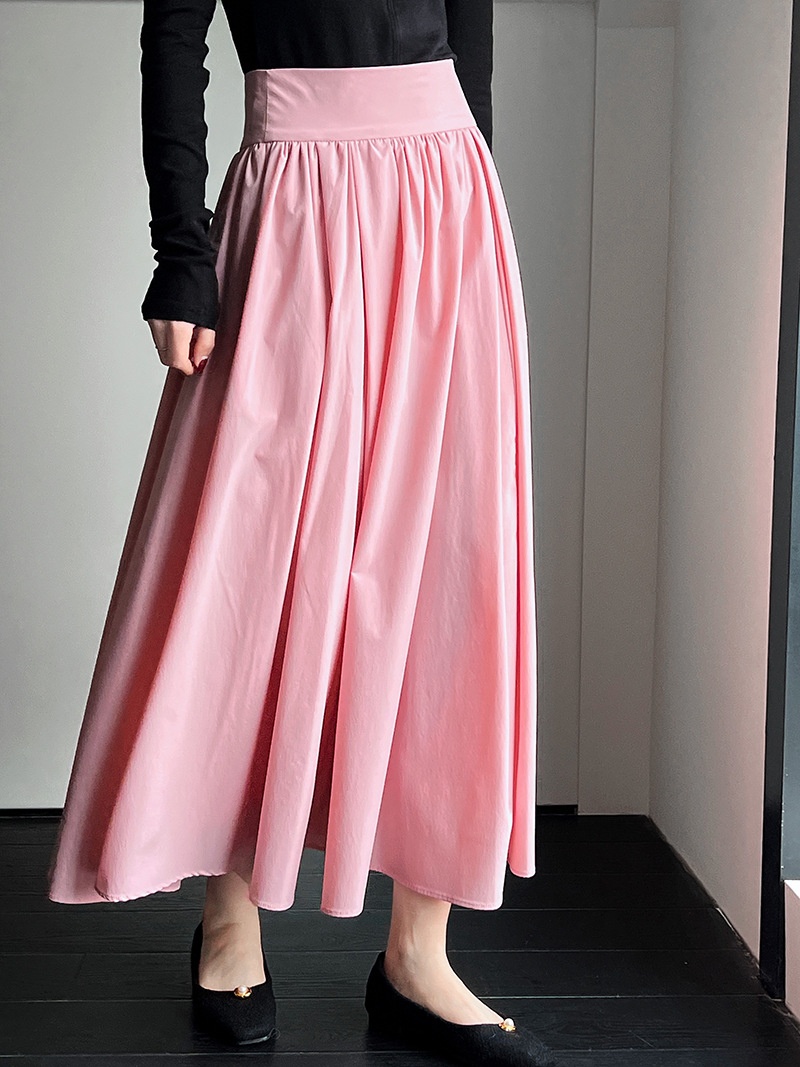 ChicShe Luxi 2025 Autumn New French Style High-End Pink Half Large Hem A-Line Pleated Skirt 73212_voghion.com