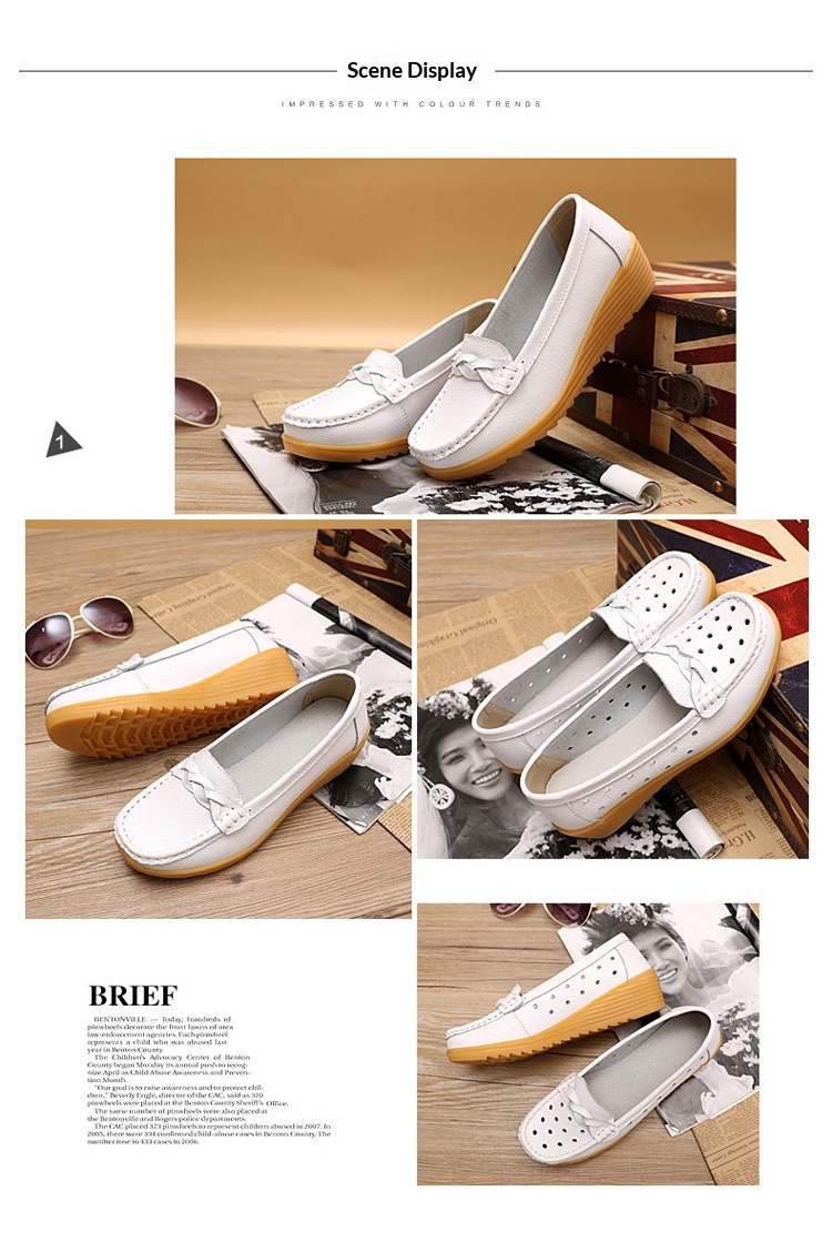 ShoeGlobe Cross-Border Spring Autumn New Cowhide Middle-Aged And Elderly Mom Women's Single Loafers Soft Sole Wedge Nurse Shoes_voghion.com
