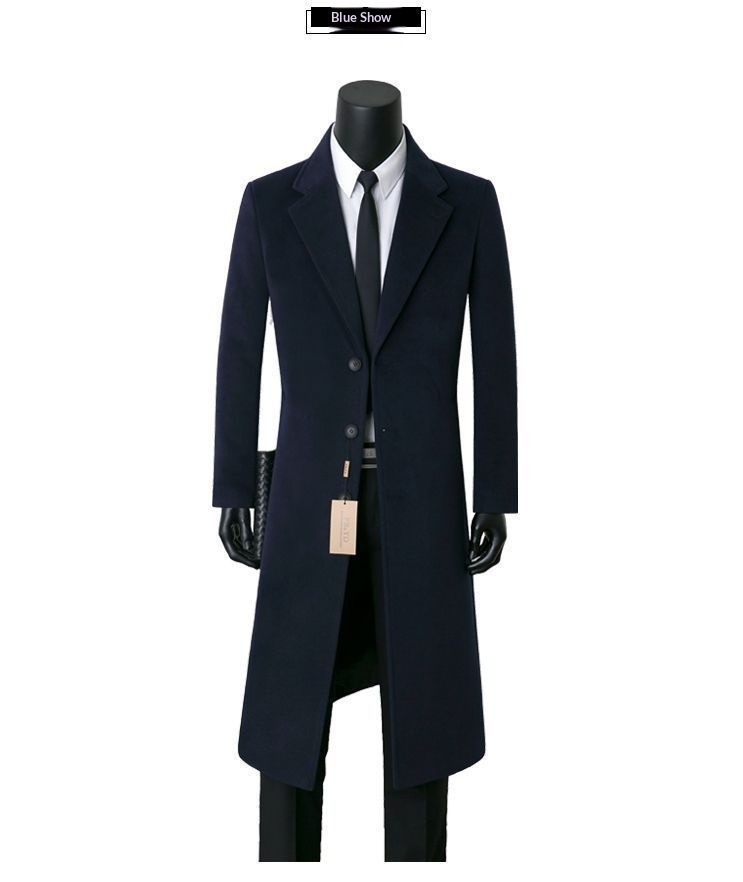 Jungen-Herbst-Winter-Mittellanger Business-Casual-Woll-Trenchcoat, warm, Anzugkragen, Herrenjacke_voghion.com