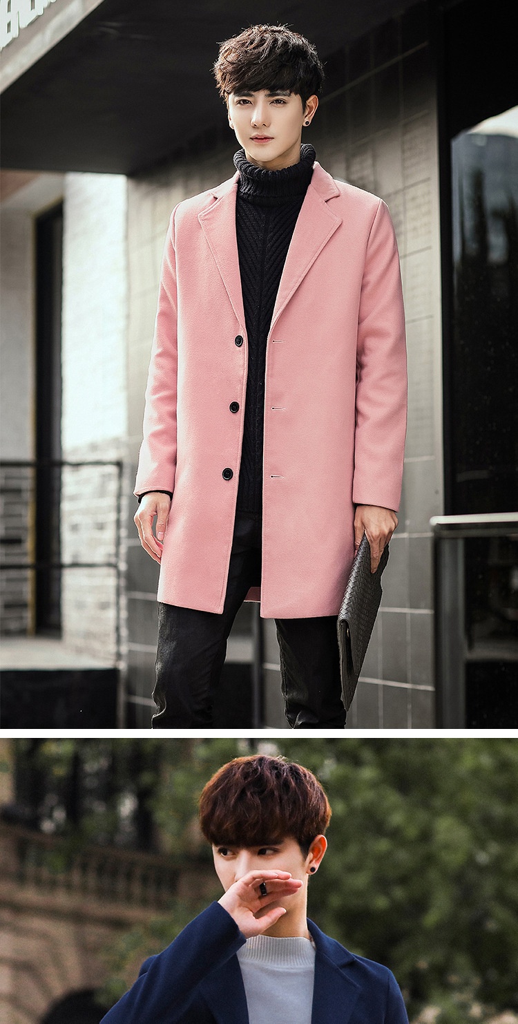 boy Boy Boy Autumn Winter New Wool Korean Style Slim Fit Mid-Length Trench Woolen Material Jacket Men's Coat_voghion.com