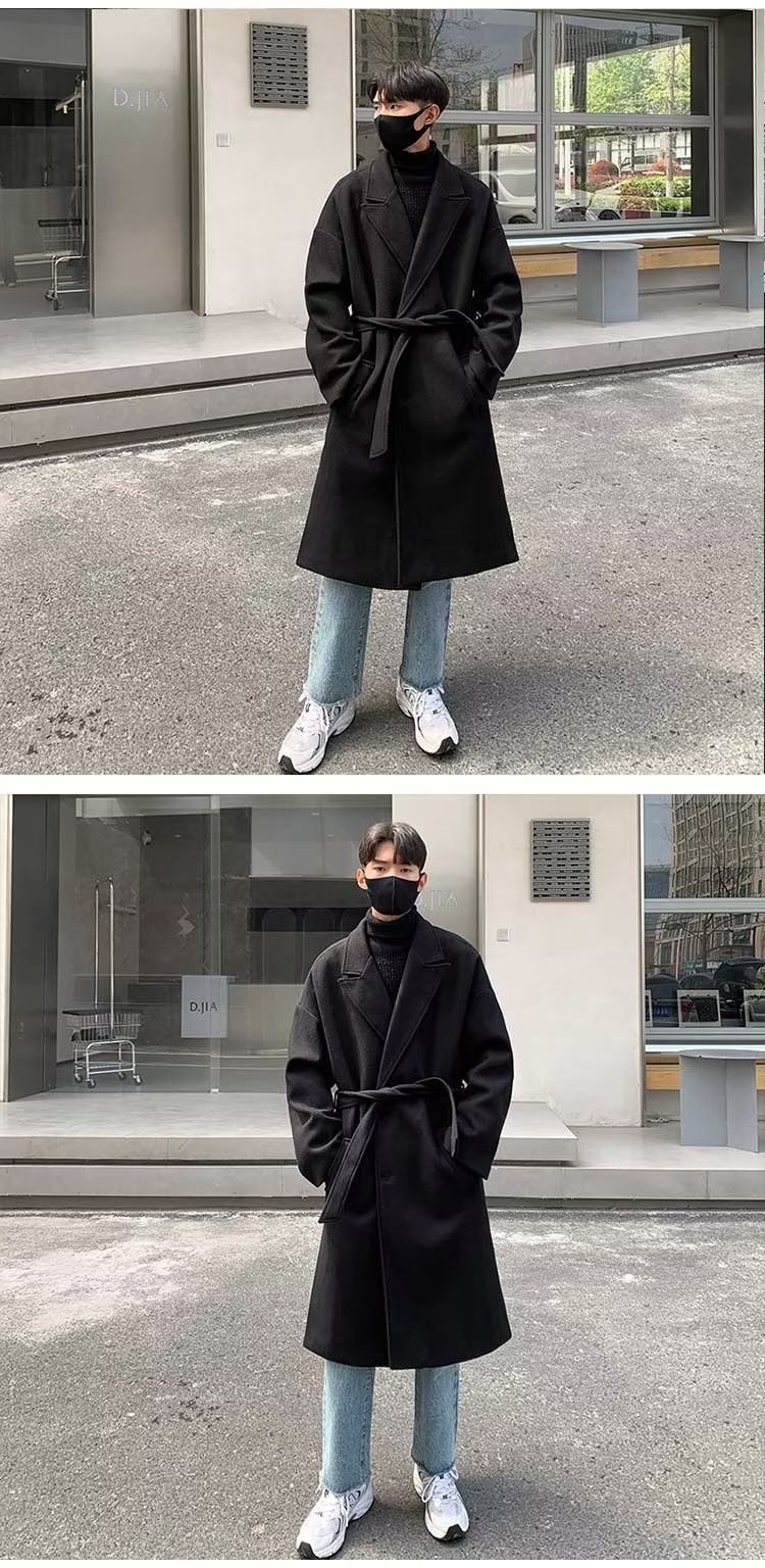 boy Boy Boy Double-Breasted Wool Coat For Men, Mid-Length Over-the-Knee Woolen Trench Coat, Autumn And Winter Korean Style, High-End_voghion.com