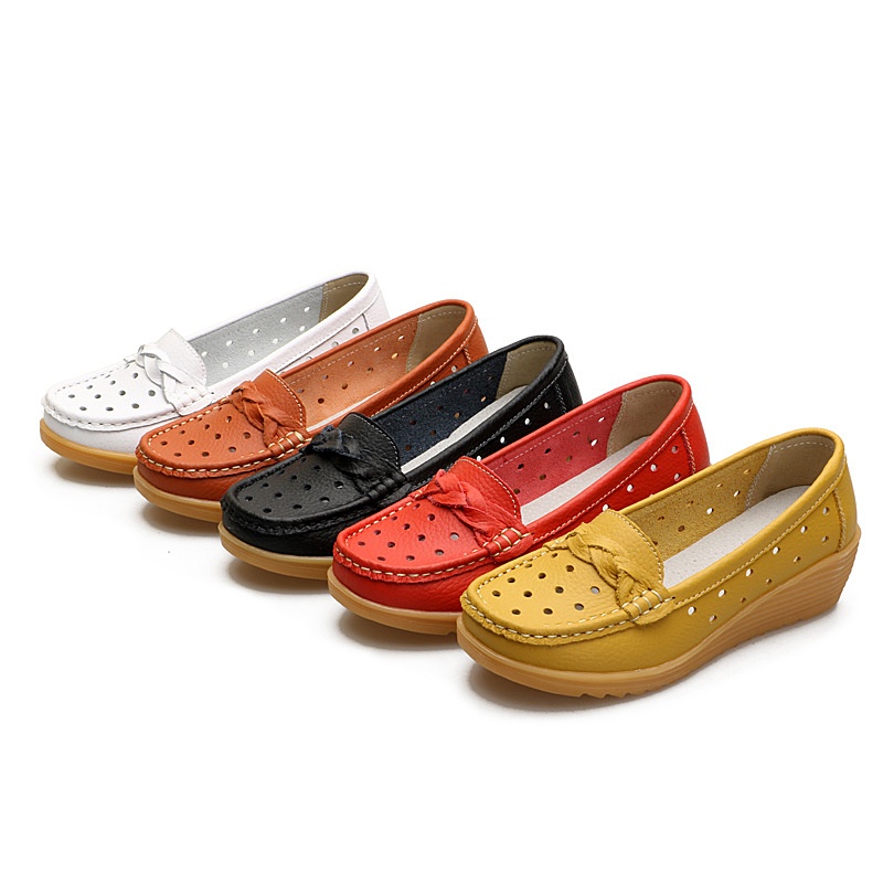 ShoeGlobe Cross-Border Spring Autumn New Cowhide Middle-Aged And Elderly Mom Women's Single Loafers Soft Sole Wedge Nurse Shoes_voghion.com