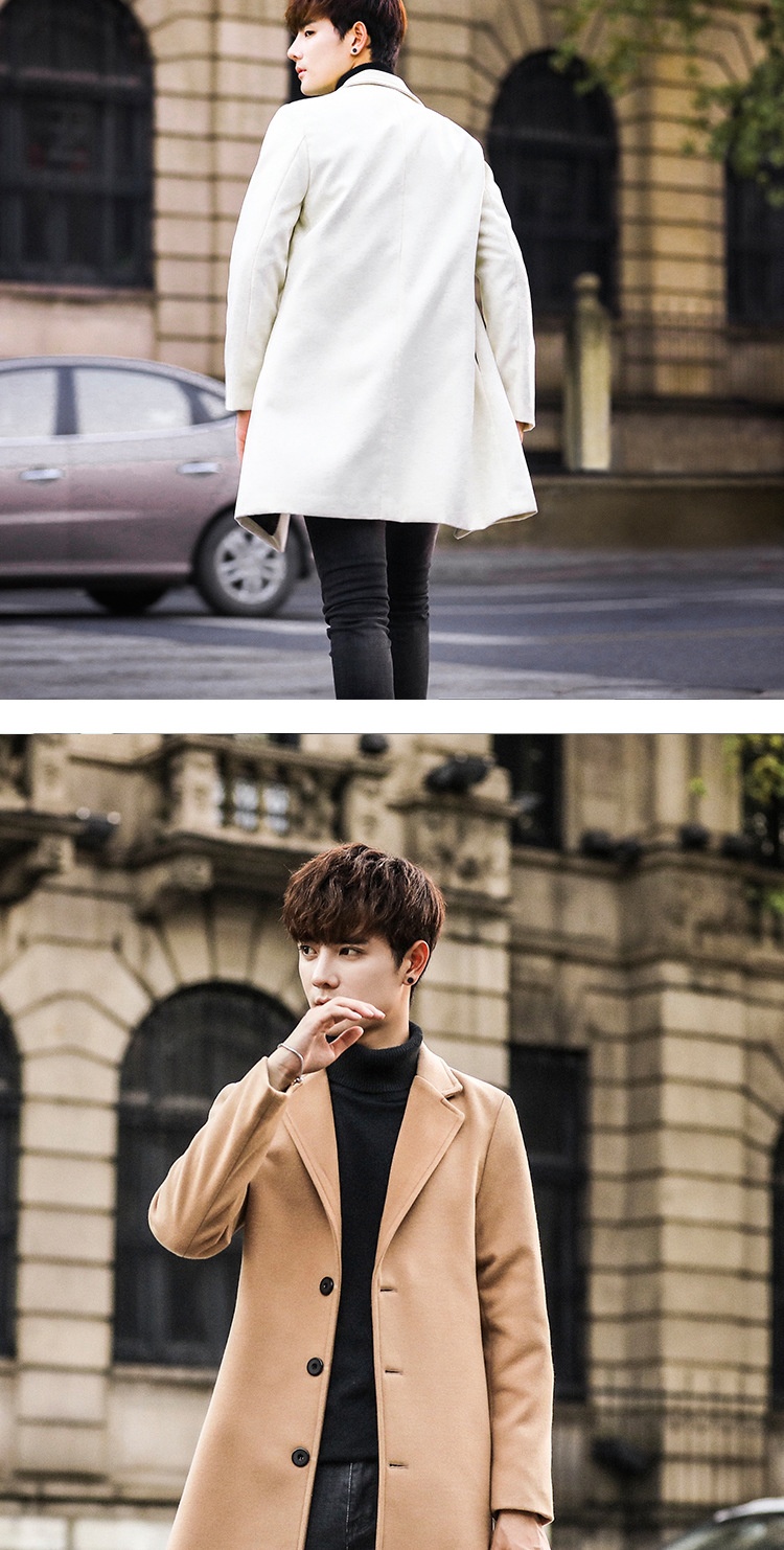 boy Boy Boy Autumn Winter New Wool Korean Style Slim Fit Mid-Length Trench Woolen Material Jacket Men's Coat_voghion.com