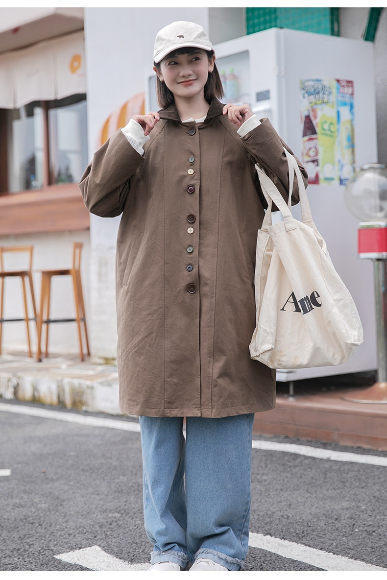 2025 Spring Japanese Style Long Trench Coat For Petite Women With Raglan_voghion.com