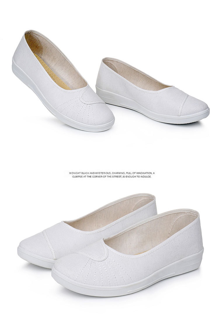 ShoeGlobe Damen-Slipper „Nurse“ aus altem Pekinger Stoff mit weicher Sohle, atmungsaktiv und ermüdungsfrei, weiß/schwarz._voghion.com