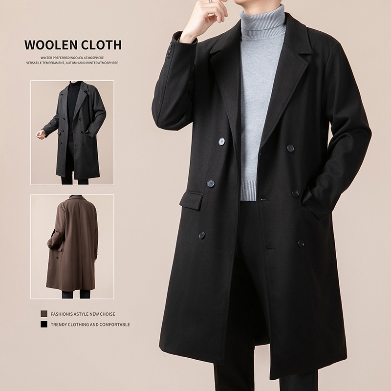 boy Boy Boy Thickened Overcoat Men's Winter Style Mid-Length Korean Version Double-Breasted Woolen Trench Coat_voghion.com
