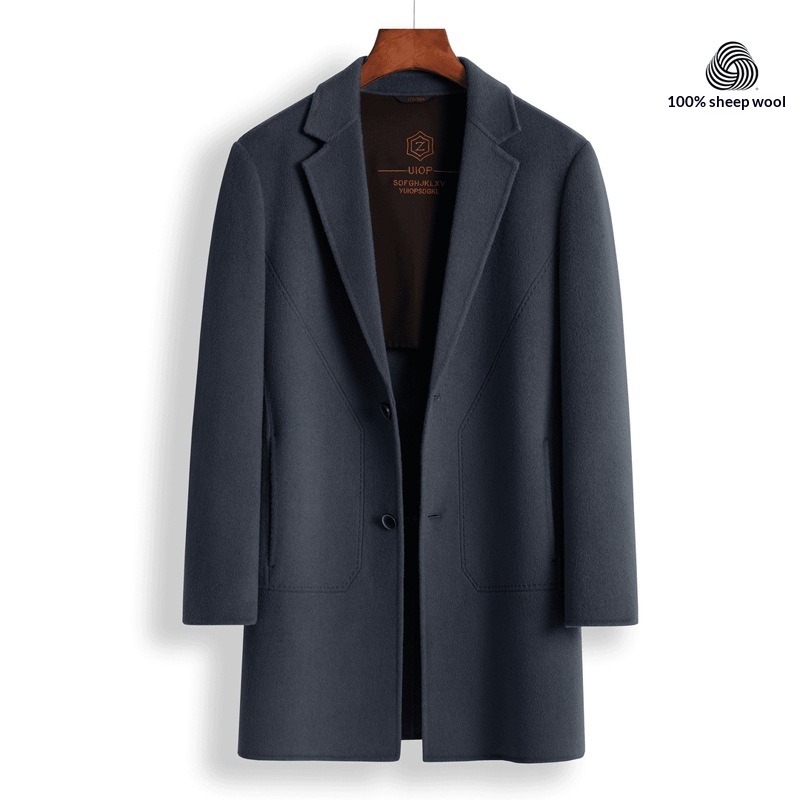Manteau en laine double face 100 % pure pour homme, style business décontracté, manches longues, coupe mi-longue._voghion.com