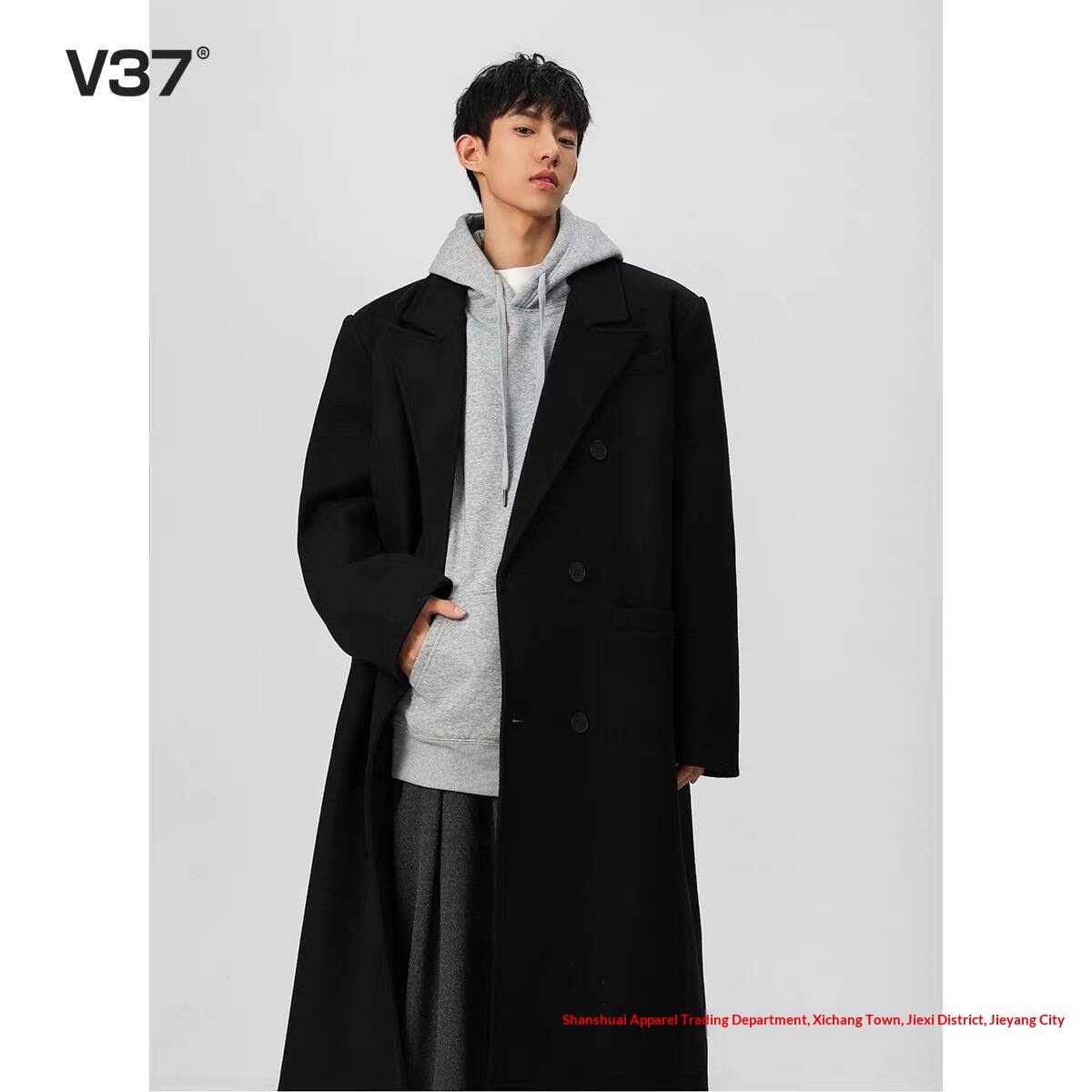 boy Boy Boy 2025 Autumn Winter New Men's Double-Breasted Mid-Length Trench With Shoulder Pads Over-the-Knee Woolen Coat_voghion.com