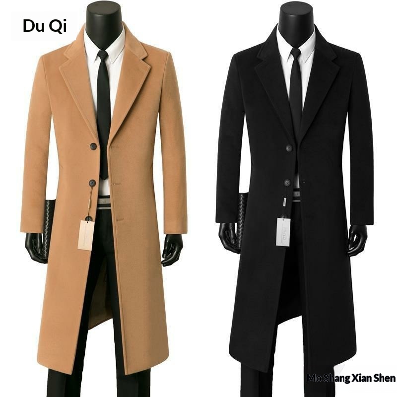 Jungen-Herbst-Winter-Mittellanger Business-Casual-Woll-Trenchcoat, warm, Anzugkragen, Herrenjacke_voghion.com