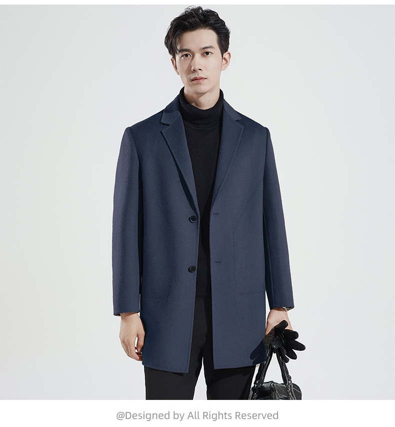 Manteau en laine double face 100 % pure pour homme, style business décontracté, manches longues, coupe mi-longue._voghion.com