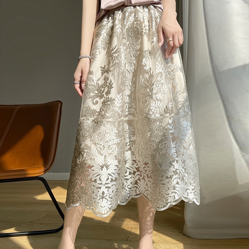 ChicShe Heavy Embroidery National Style A-Line For Women High Waist European Goods High-End French Elegant Covering Hips Lace_voghion.com