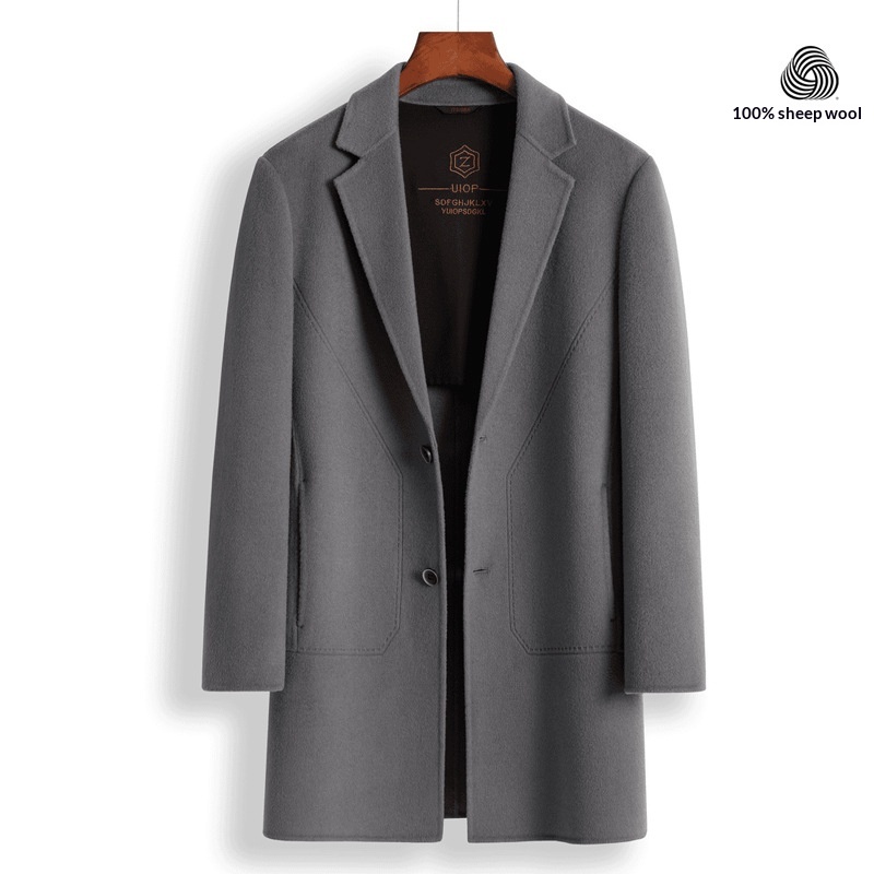 Manteau en laine double face 100 % pure pour homme, style business décontracté, manches longues, coupe mi-longue._voghion.com