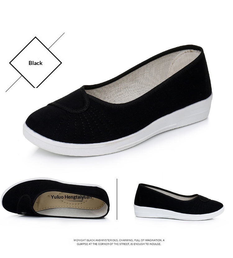 ShoeGlobe Damen-Slipper „Nurse“ aus altem Pekinger Stoff mit weicher Sohle, atmungsaktiv und ermüdungsfrei, weiß/schwarz._voghion.com