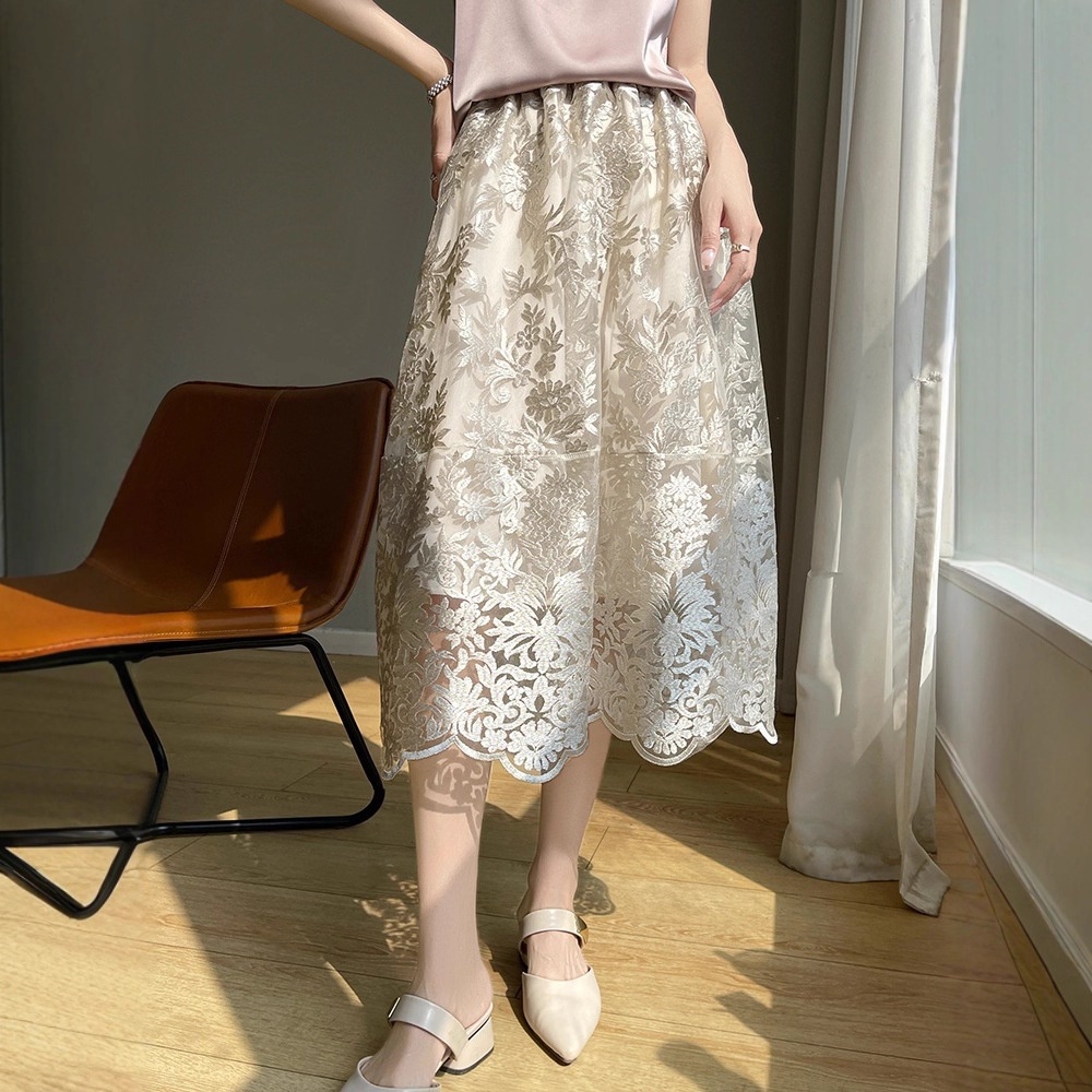ChicShe Heavy Embroidery National Style A-Line For Women High Waist European Goods High-End French Elegant Covering Hips Lace_voghion.com