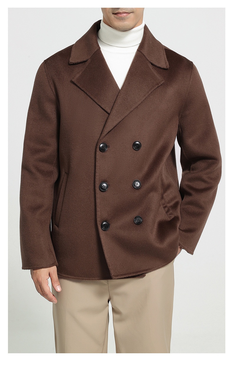 boy Boy Boy 100% Wool Autumn Winter New Double-Sided Short Men's Coat Double-Breasted Suit Simple Business Jacket_voghion.com