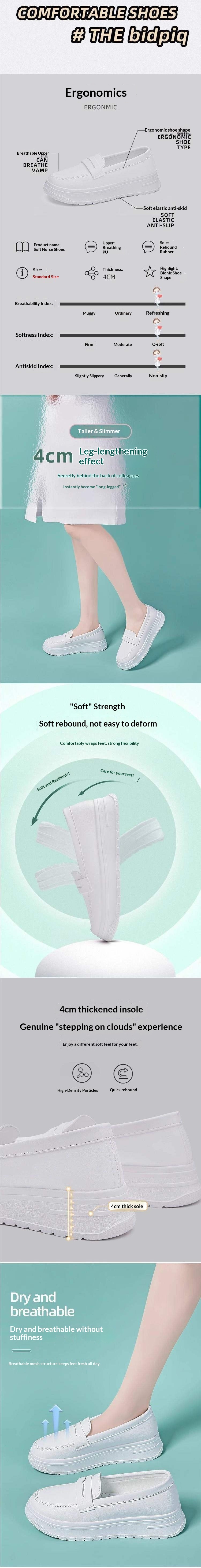 ShoeGlobe Nurse Damenschuhe, weich, atmungsaktiv, dicke Sohle, rutschfest, bequem, zum Hineinschlüpfen, mit Höhenverstärkung, medizinische Schuhe_voghion.com