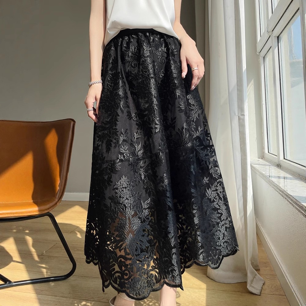ChicShe Heavy Embroidery National Style A-Line For Women High Waist European Goods High-End French Elegant Covering Hips Lace_voghion.com