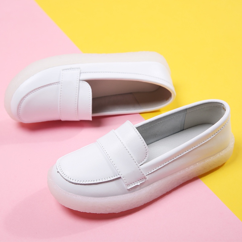 ShoeGlobe Nurse Genuine Leather Soft Sole Breathable Non-Tiring Spring Autumn Flat Non-Slip Odor-Resistant White Medical Work_voghion.com