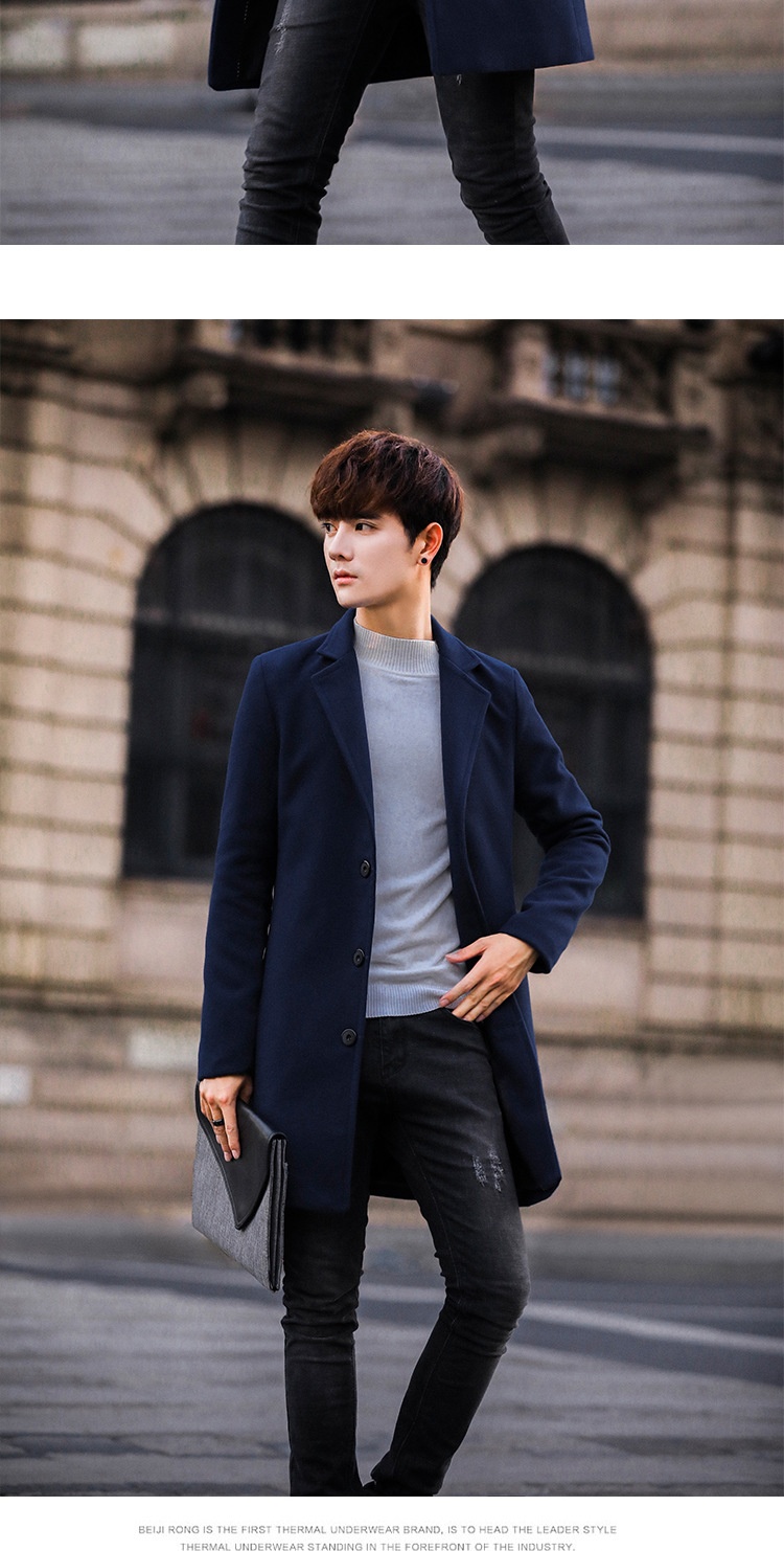 boy Boy Boy Autumn Winter New Wool Korean Style Slim Fit Mid-Length Trench Woolen Material Jacket Men's Coat_voghion.com