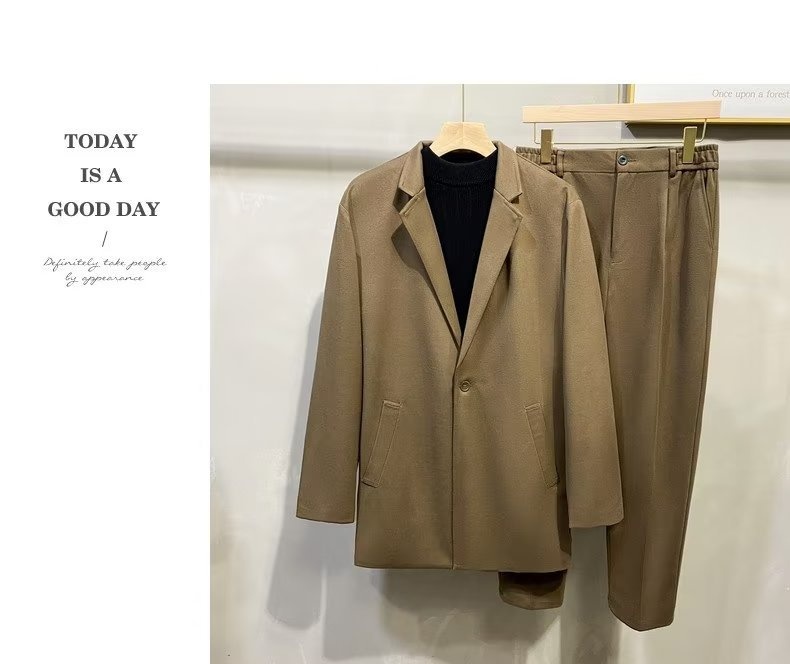 Herren-Herbst-Winter-Dicker Wollmantel, lässiger High-End-Anzug, Blazer, koreanischer Stil_voghion.com