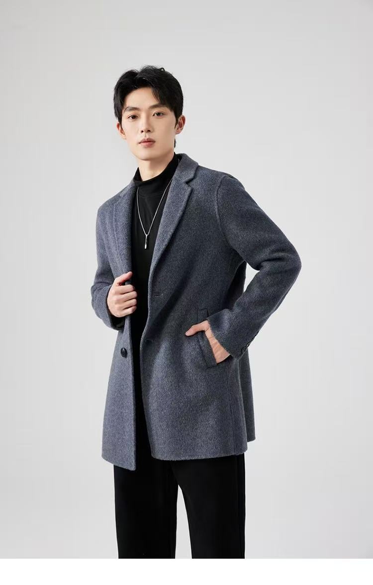 boy Boy Boy 100% Pure Double-Sided Wool Coat Men's Autumn Winter New Business Casual Mid-Length Jacket_voghion.com