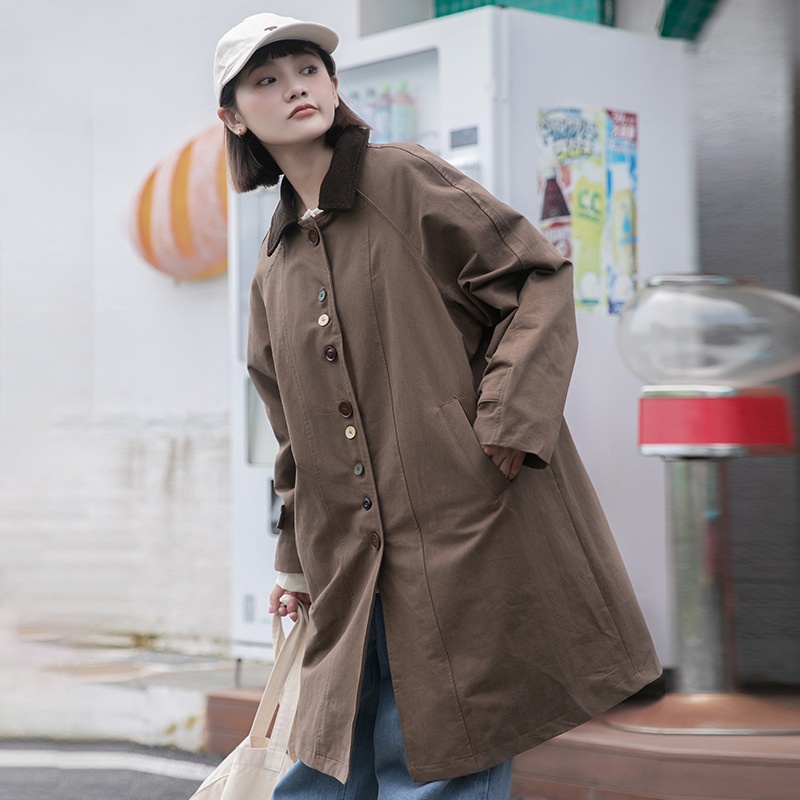 2025 Spring Japanese Style Long Trench Coat For Petite Women With Raglan_voghion.com