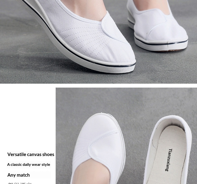 ShoeGlobe Nurse Shoes For Women, Wedge Soft Sole Non-Slip White Hospital Work Single Dance Black Cloth Shoes, Shallow Mouth_voghion.com