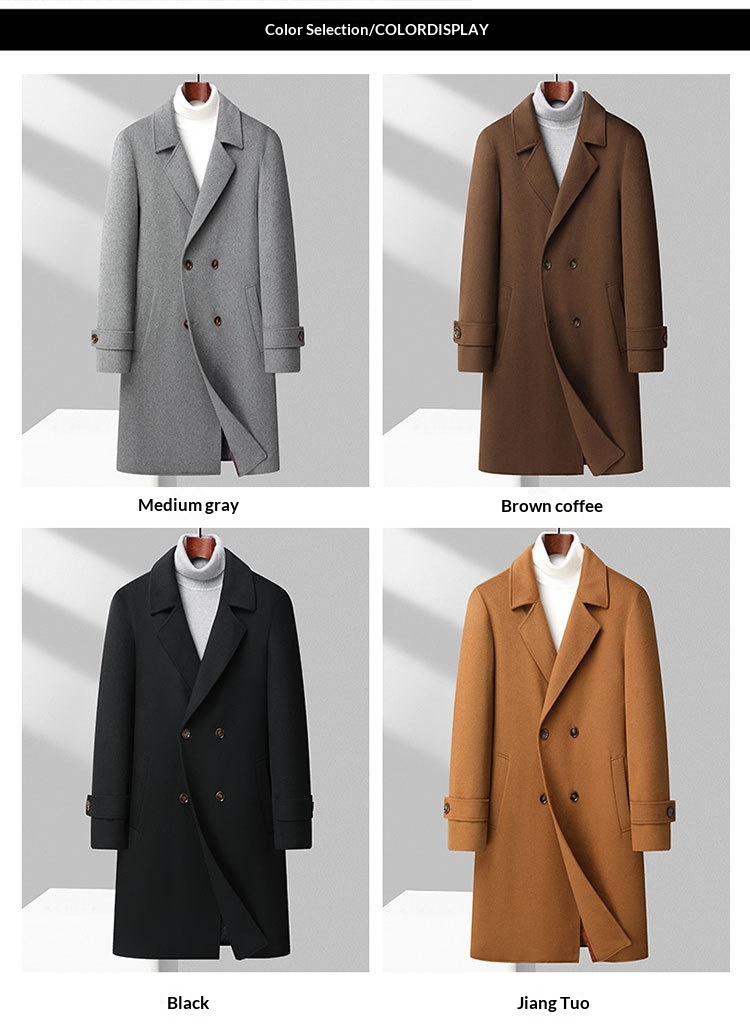 boy Boy Boy Autumn Winter New Men's Wool Coat With Cotton Padding, Thickened Trench Coat, Double-Breasted Long Fashionable Woolen_voghion.com