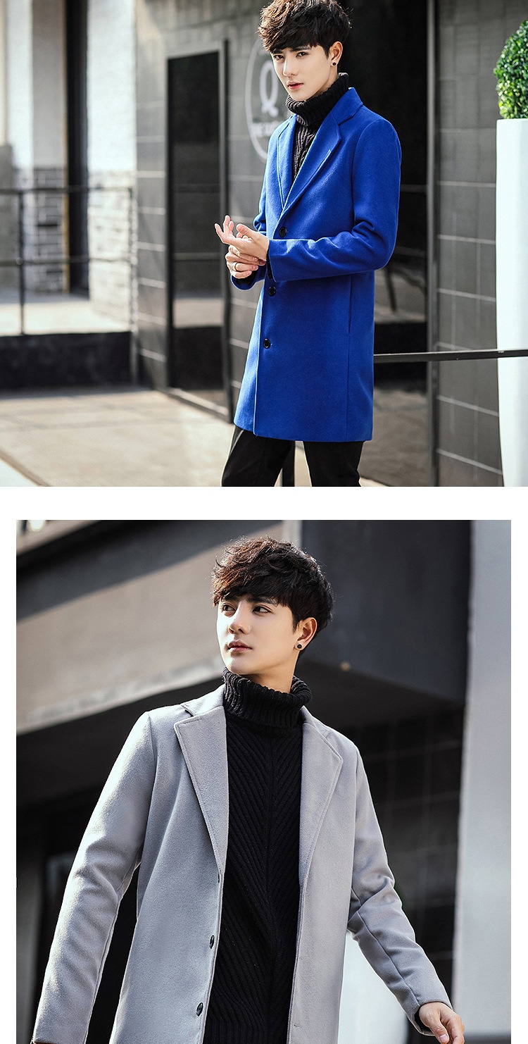 boy Boy Boy Autumn Winter New Wool Korean Style Slim Fit Mid-Length Trench Woolen Material Jacket Men's Coat_voghion.com