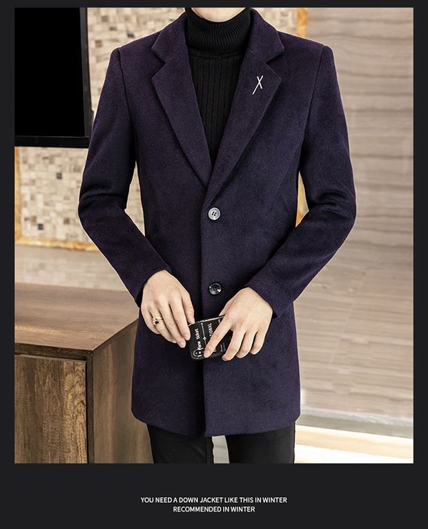 Manteau mi-long en laine style automne élégant hiver tendance coréen coupe slim pour homme_voghion.com