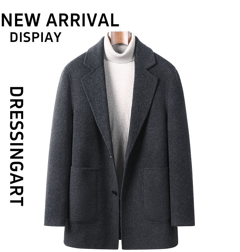 Costume homme en pure laine double face, manteau épais tendance et décontracté, idéal pour l'automne et l'hiver._voghion.com