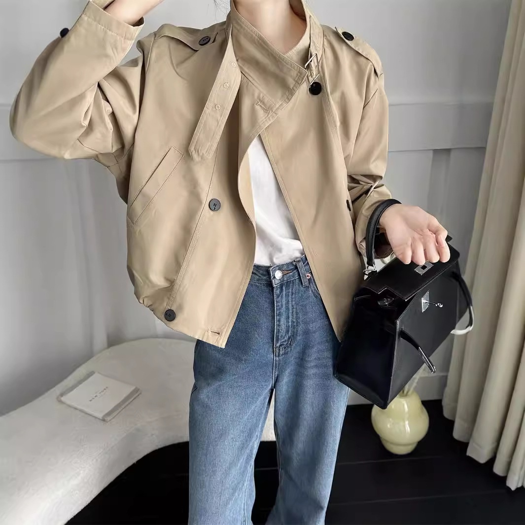 Women's Clothing Women's Clothing Women's Clothing Women's Clothing British Style Petite Short Jacket Trench Coat Casual Elegant Autumn New Korean_voghion.com