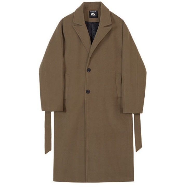 boy Boy Boy Winter Wool Korean Version Fashion Turn-Down Collar Thickened Woolen Jacket Men's Mid-Length Trench Coat_voghion.com