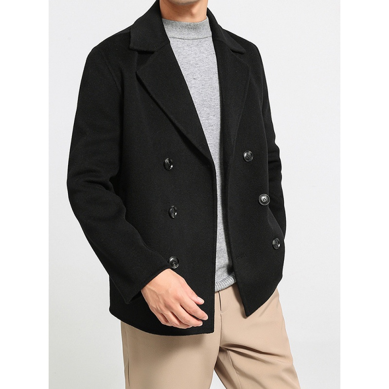 boy Boy Boy 100% Wool Autumn Winter New Double-Sided Short Men's Coat Double-Breasted Suit Simple Business Jacket_voghion.com