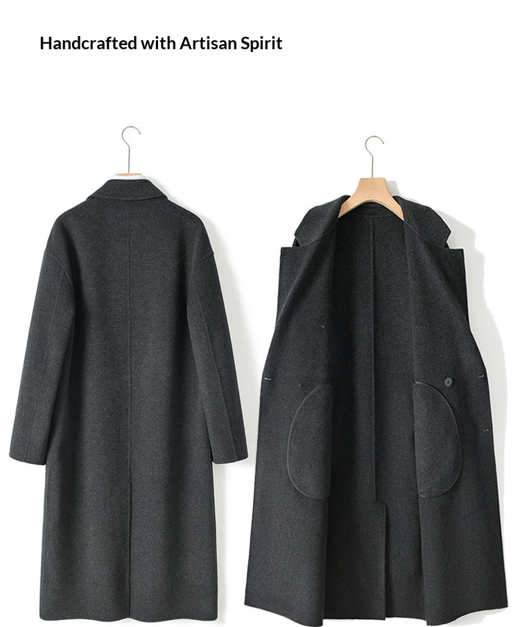 boy Boy Boy Autumn Winter Double-Sided Sheep Wool Men Long Over-the-Knee Double-Breasted Loose Korean Style Woolen Trench Coat_voghion.com